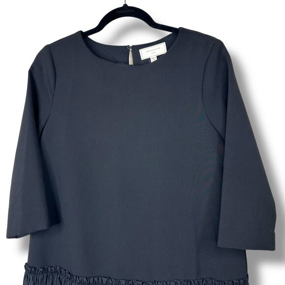 Moulinette Soeurs Anthropologie NWT Black Ruffle Hem Long Sleeve Mini Dress XSP - Picture 2 of 6